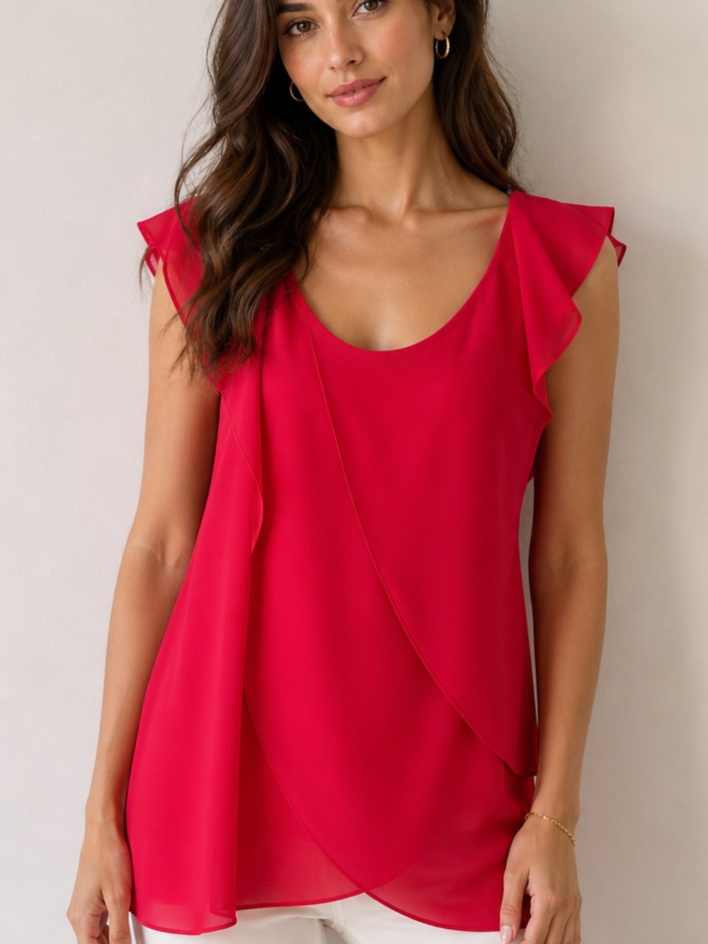 Ann Taylor red flowy cap sleeve top
